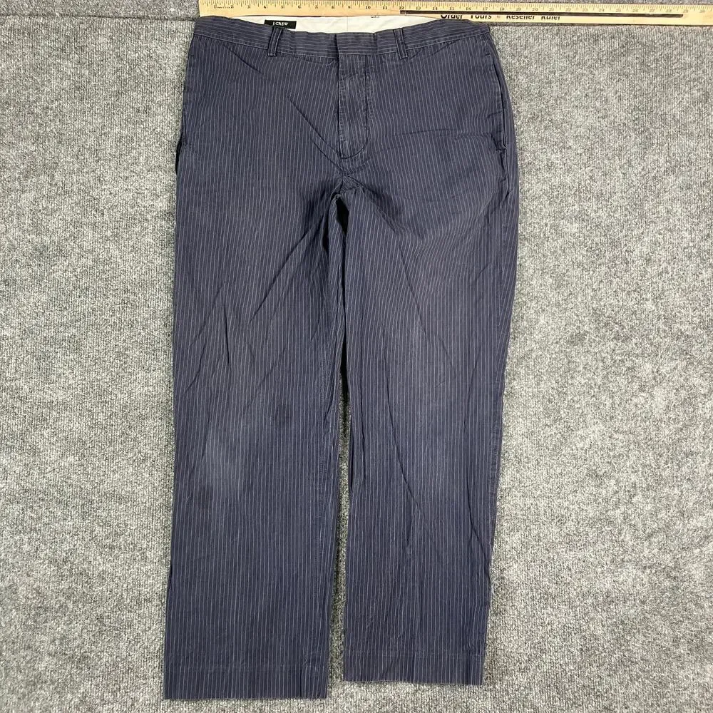 J.Crew Pants Mens 34x28 Navy Pinstripe 100% Cotton Classic Straight Fit Slacks